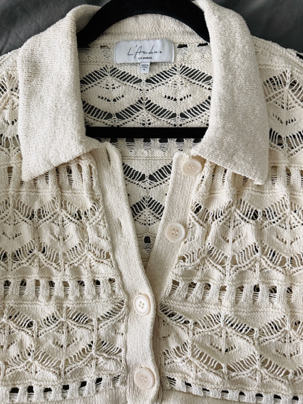 L'ACADEMIE Talmai Pointelle Cropped Cardigan - Picture 4 of 6